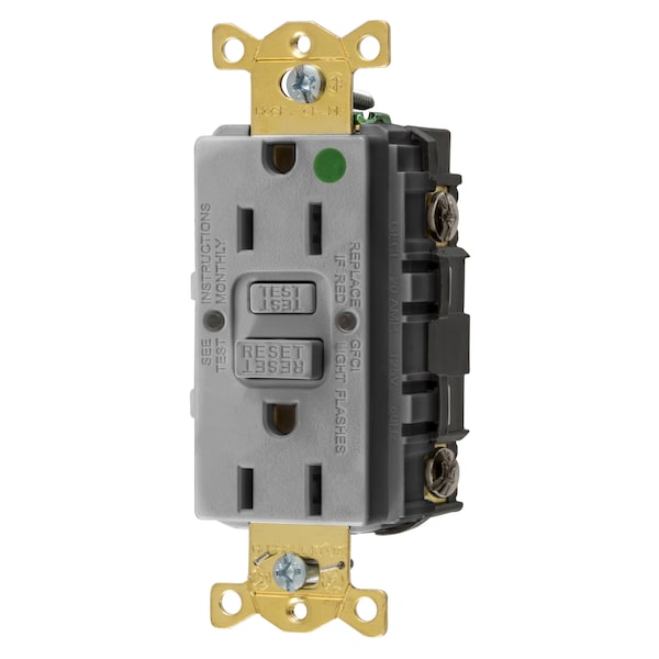 Heavy Duty Hospital Grade AUTOGUARD Self-Test GFCI Receptacle (Assembled In USA), 15A, Gray